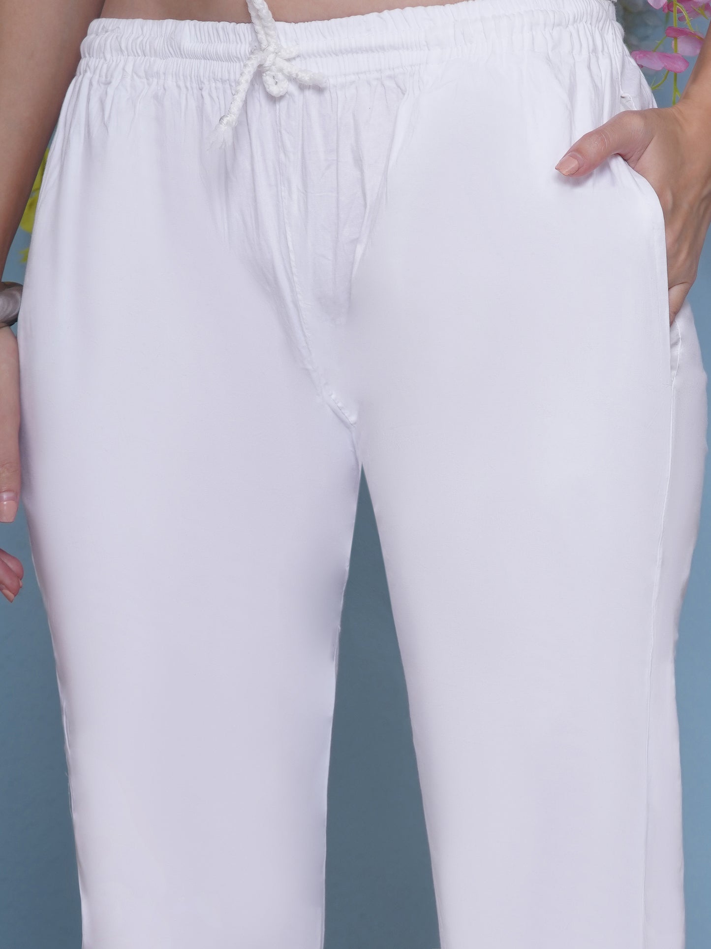 White Cotton Chikankari Pant For Women