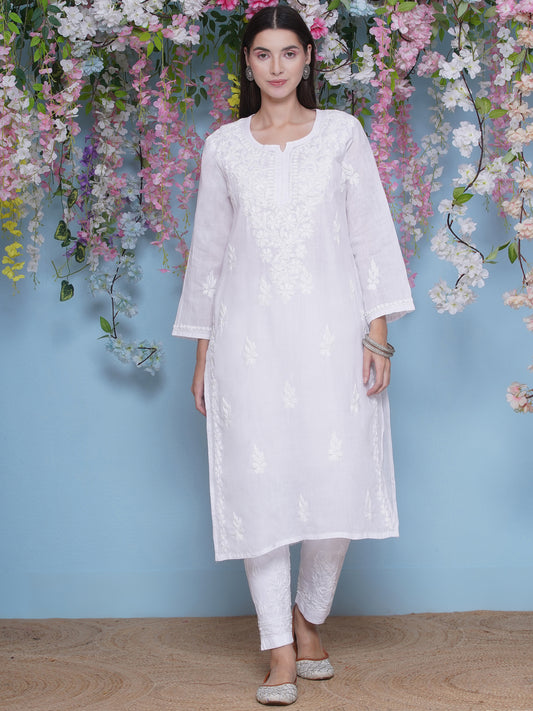 White Cotton Chikankari Kurti For Women