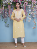 Yellow Cotton Chikankari Kurti By Saahiba