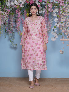 Combo Pink Cotton Chikankari Kurti For Women and Chikankari Pant By Saahiba | 70% OFF Today