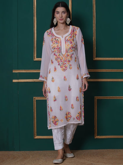 Combo White Cotton Chikankari Kurti For Women and Chikankari Pant By Saahiba | 70% OFF Today