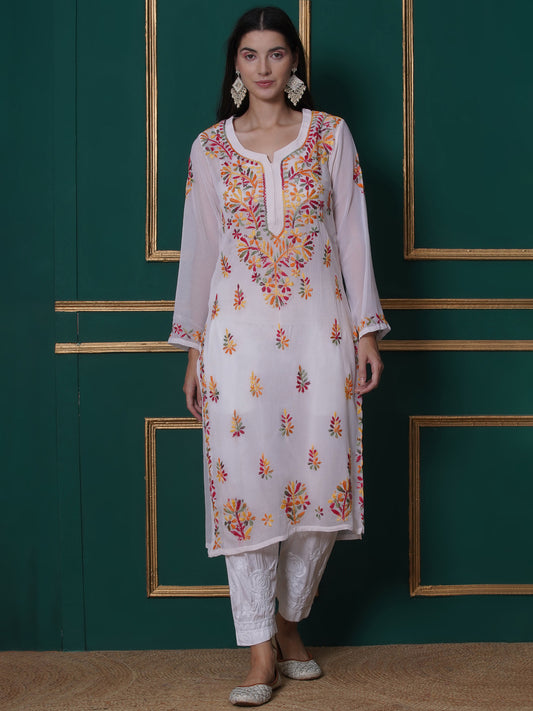 Combo White Cotton Chikankari Kurti For Women and Chikankari Pant By Saahiba | 70% OFF Today