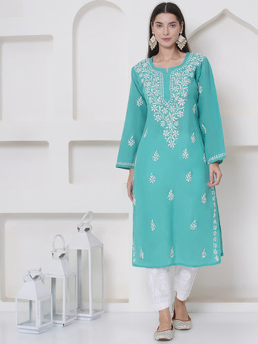 Sea Green Cotton Chikankari Kurti For Women
