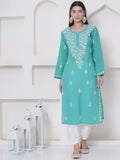 Sea Green Cotton Chikankari Kurti For Women