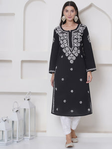 Black Cotton Chikankari Kurti For Women