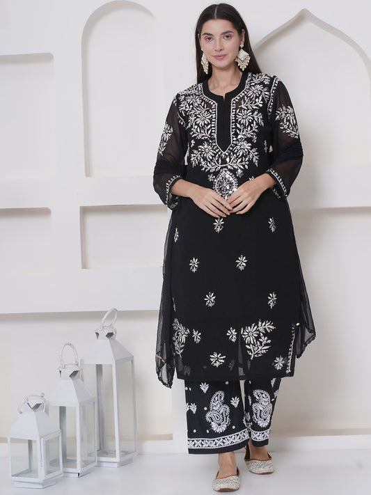 Combo Black Cotton Chikankari Kurti For Women and Chikankari Plazzo By Saahiba | 70% OFF Today