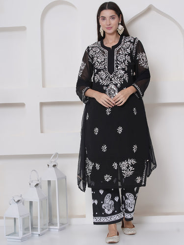 Combo Black Cotton Chikankari Kurti For Women and Chikankari Plazzo By Saahiba | 70% OFF Today