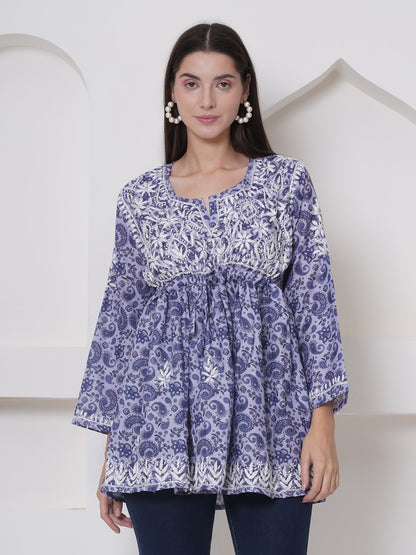 Purple Cotton Chikankari Kurti For Women