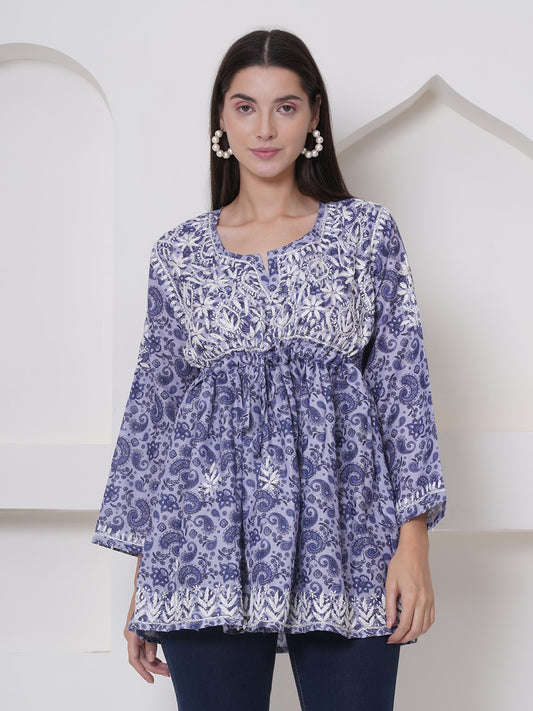 Purple Cotton Chikankari Kurti For Women