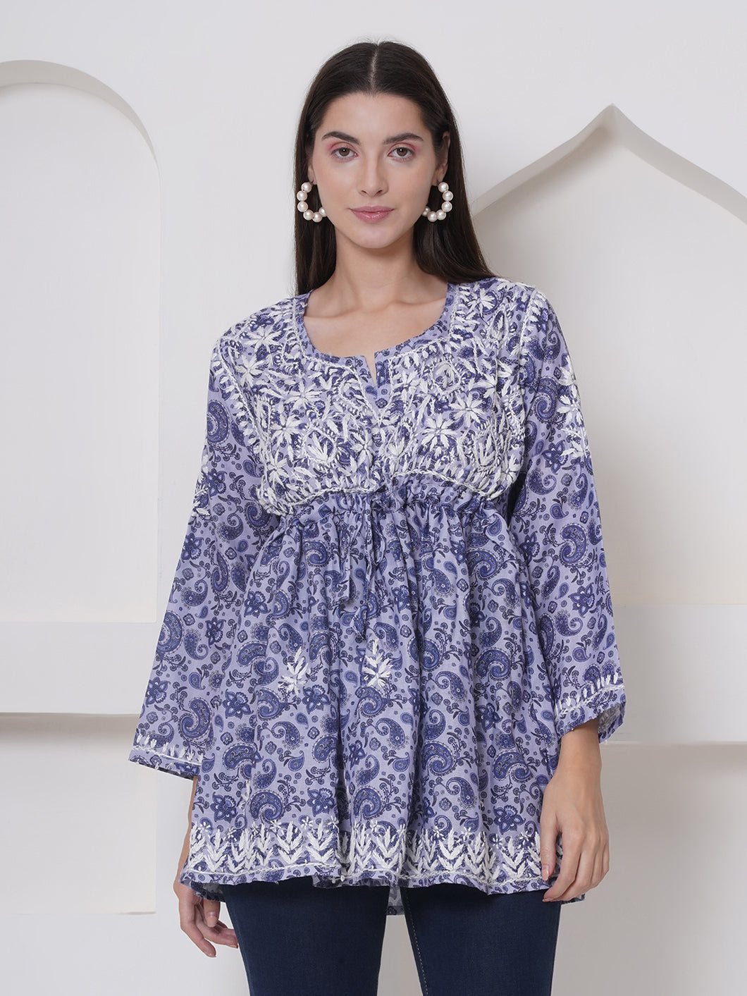 Purple Cotton Chikankari Kurti For Women