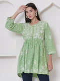 Green Cotton Chikankari Short Top For Women