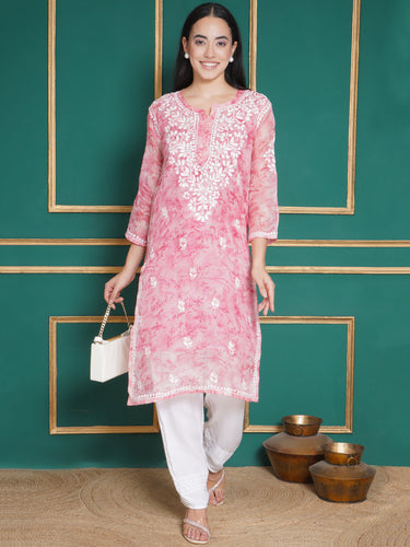 Combo Baby Pink Kota Doria Chikankari Kurti For Women and Chikankari Pant By Saahiba | 70% OFF Today