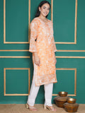Combo Orange Kota Doria Chikankari Kurti For Women and Chikankari Pant By Saahiba | 70% OFF Today