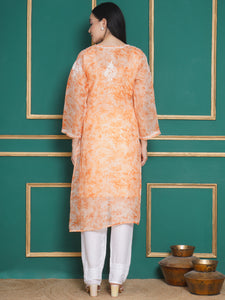 Combo Orange Kota Doria Chikankari Kurti For Women and Chikankari Pant By Saahiba | 70% OFF Today