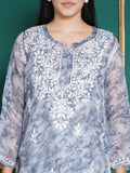 Combo Sky Blue Kota Doria Chikankari Kurti For Women and Chikankari Pant By Saahiba | 70% OFF Today