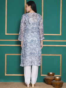 Combo Sky Blue Kota Doria Chikankari Kurti For Women and Chikankari Pant By Saahiba | 70% OFF Today