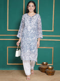 Combo Sky Blue Kota Doria Chikankari Kurti For Women and Chikankari Pant By Saahiba | 70% OFF Today