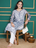 Combo Sky Blue Kota Doria Chikankari Kurti For Women and Chikankari Pant By Saahiba | 70% OFF Today