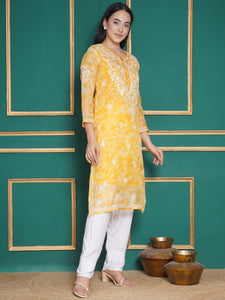 Combo Yellow Kota Doria Chikankari Kurti For Women and Chikankari Pant By Saahiba | 70% OFF Today