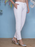 White Cotton Chikankari Pant For Women