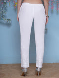 White Cotton Chikankari Pant For Women