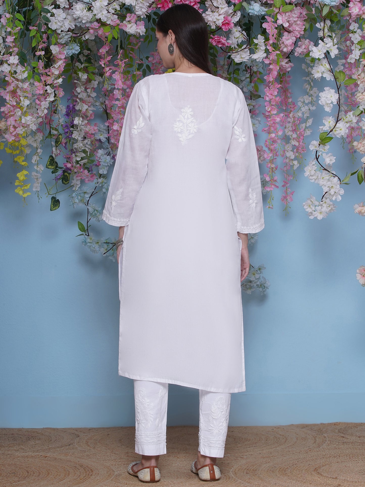 White Cotton Chikankari Kurti For Women