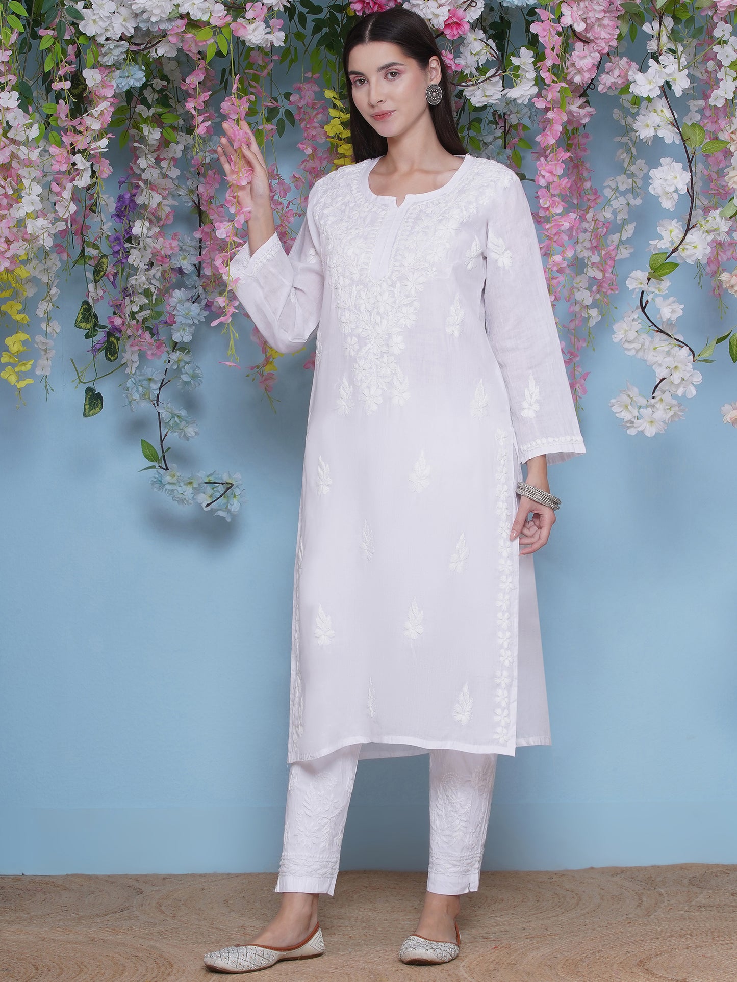 White Cotton Chikankari Kurti For Women