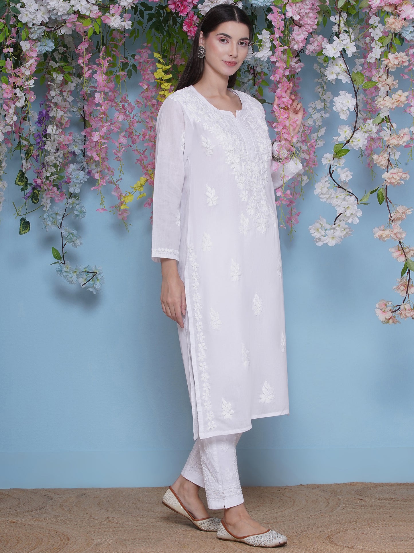 White Cotton Chikankari Kurti For Women