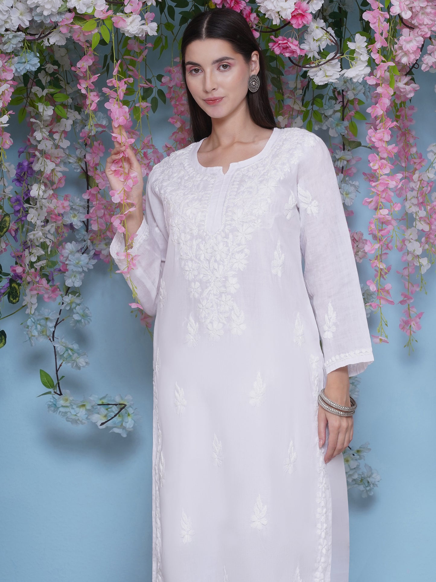 White Cotton Chikankari Kurti For Women