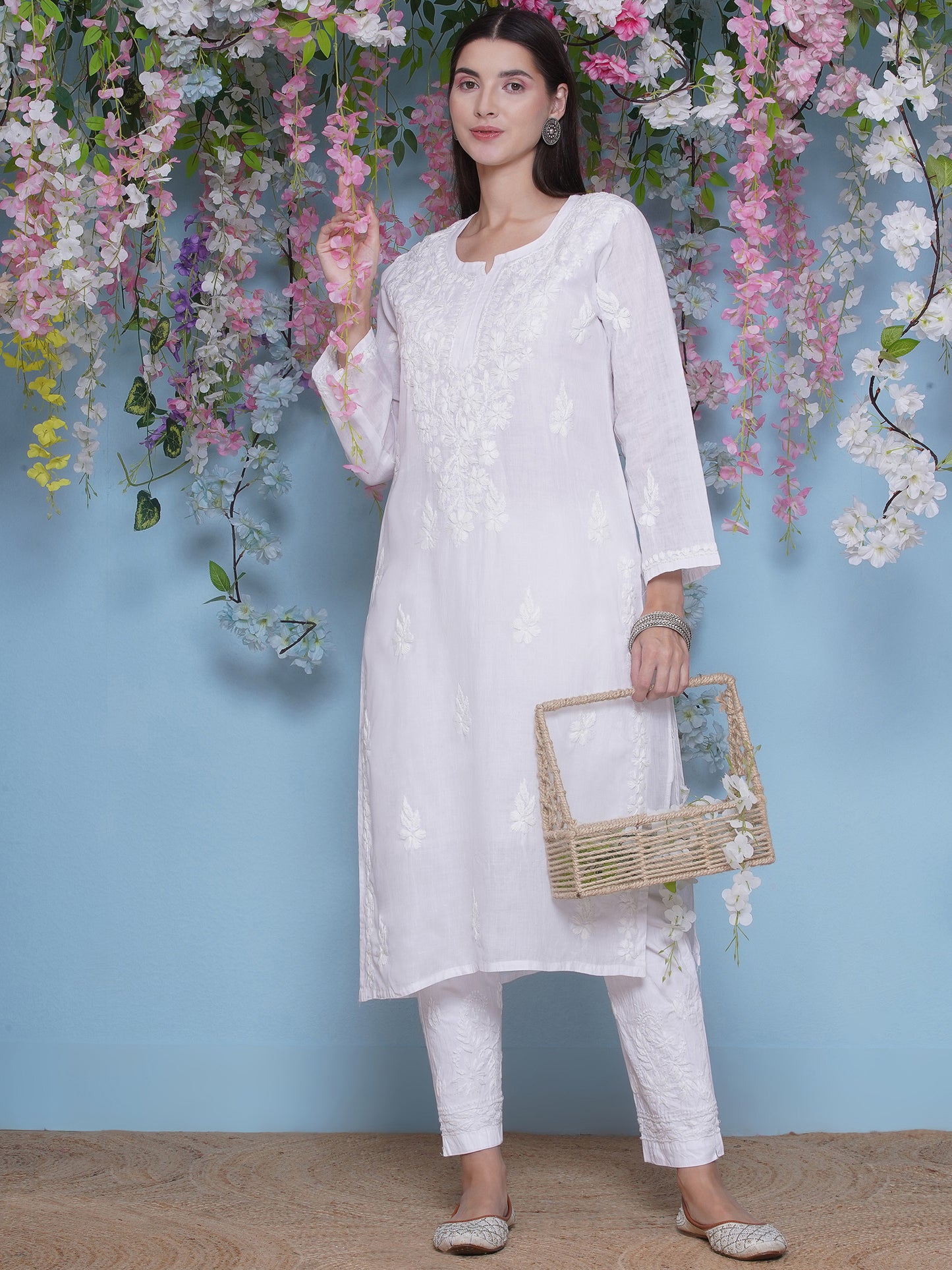 White Cotton Chikankari Kurti For Women