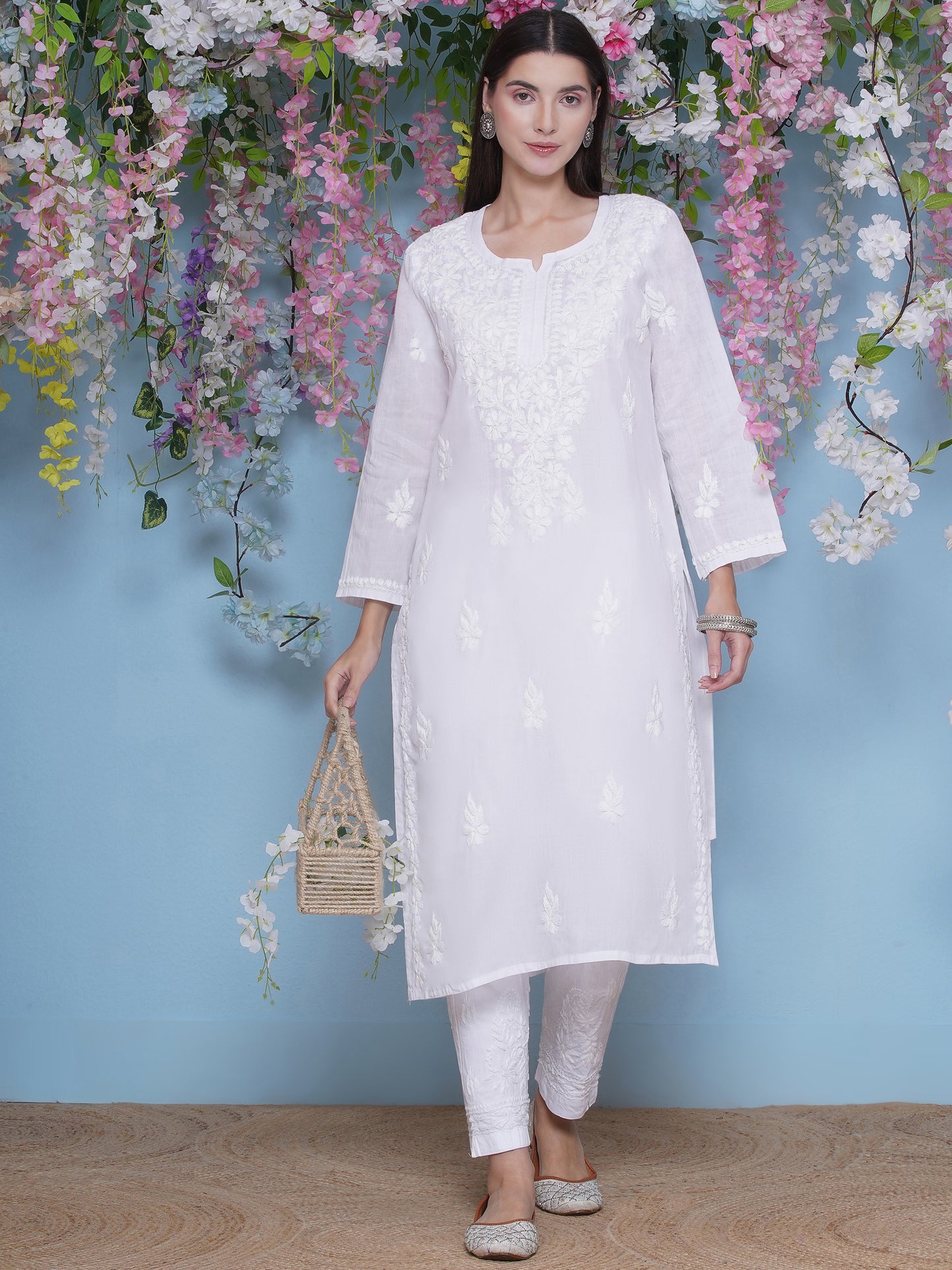 White Cotton Chikankari Kurti For Women