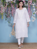 White Cotton Chikankari Kurti For Women