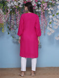 Dark Pink Cotton Chikankari Kurti For Women