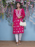 Dark Pink Cotton Chikankari Kurti For Women