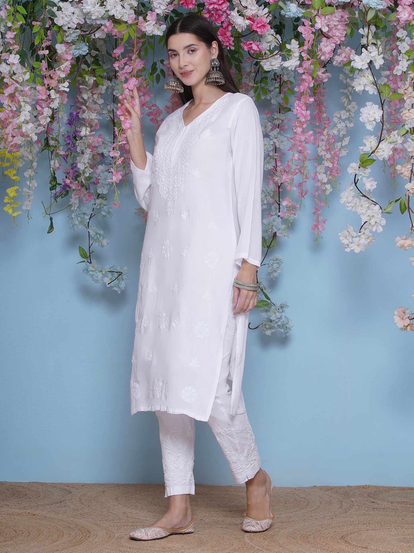 Combo of White Cotton Chikankari Kurti For Women and Chikankari Pant | 70% OFF Today