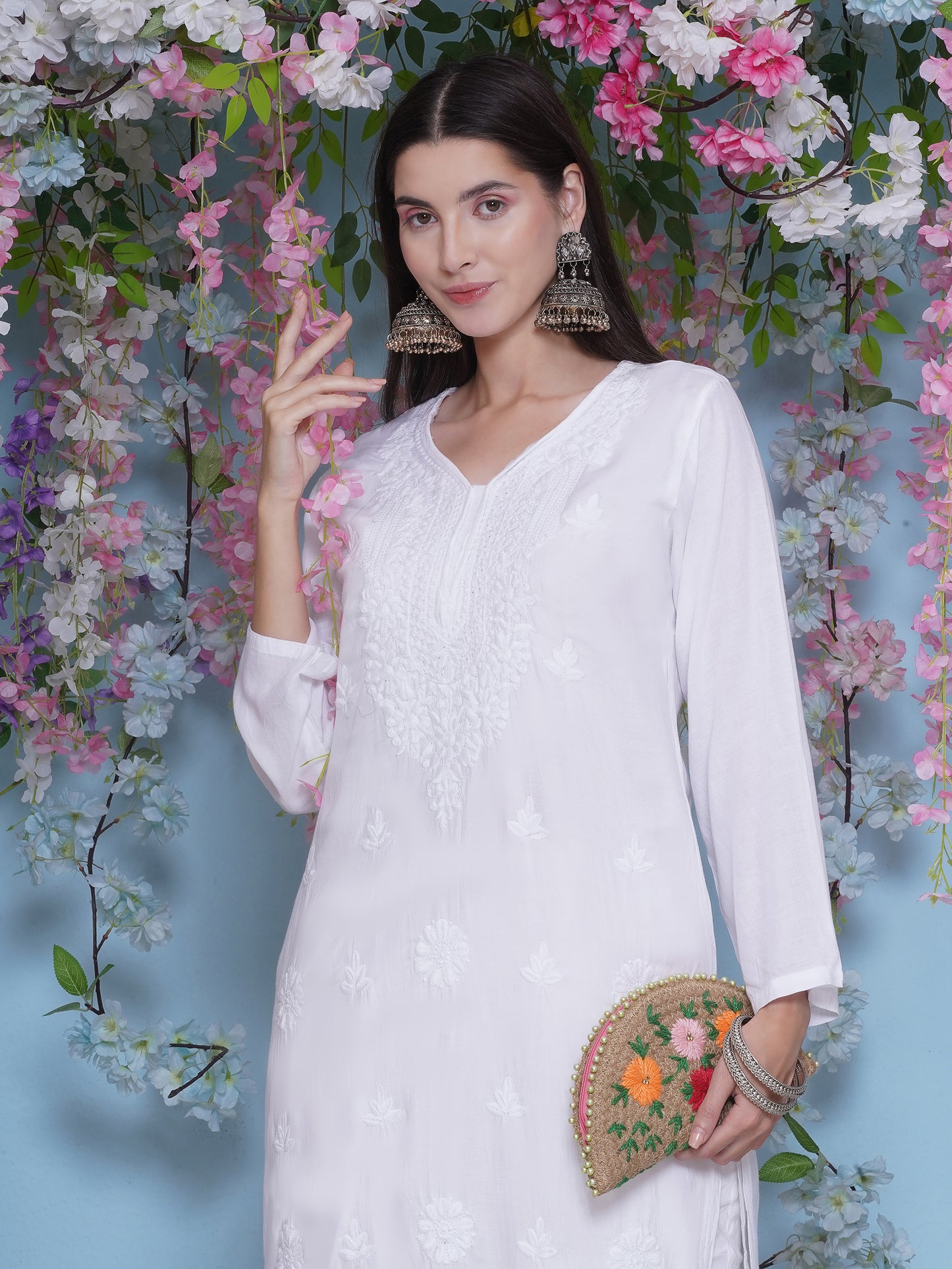 Combo of White Cotton Chikankari Kurti For Women and Chikankari Pant | 70% OFF Today