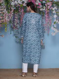Bluish Green Cotton Chikankari Kurti For Women