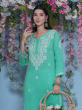 Green Cotton Chikankari Kurti For Women