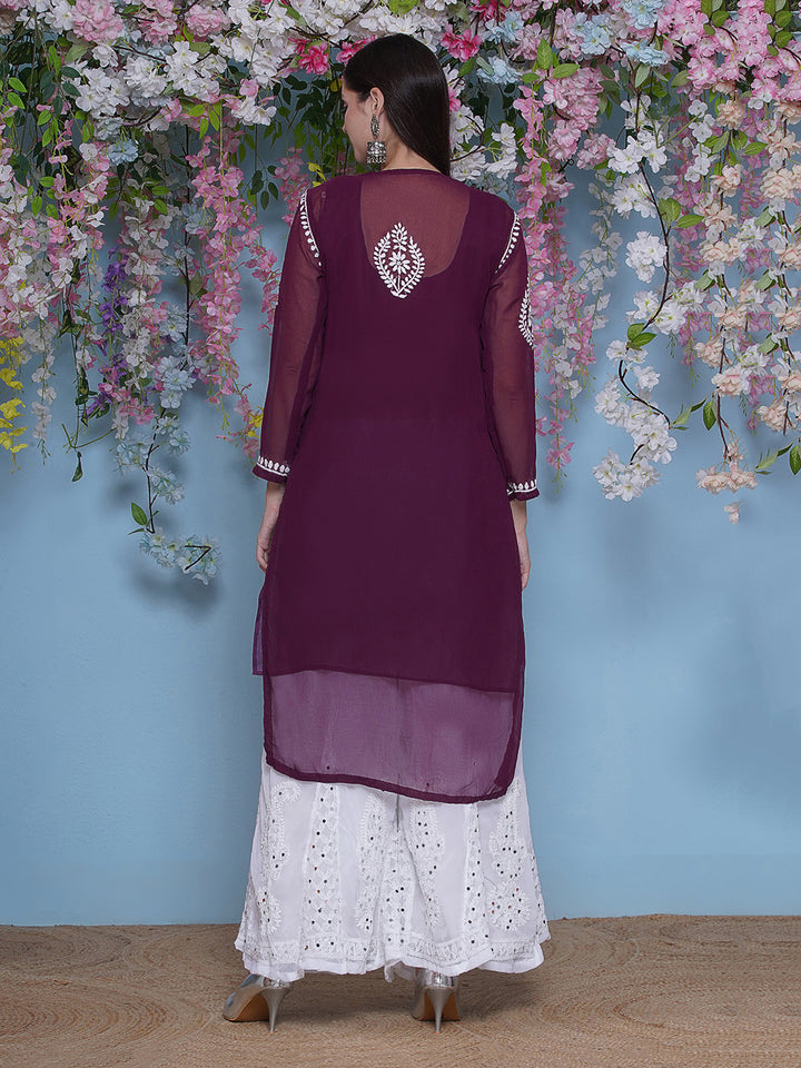 Combo Wine Cotton Chikankari Kurti For Women and Chikankari Mirror Sharara By Saahiba | 70% OFF Today