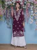 Combo Wine Cotton Chikankari Kurti For Women and Chikankari Mirror Sharara By Saahiba | 70% OFF Today