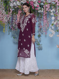 Combo Wine Cotton Chikankari Kurti For Women and Chikankari Mirror Sharara By Saahiba | 70% OFF Today