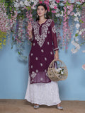 Combo Wine Cotton Chikankari Kurti For Women and Chikankari Mirror Sharara By Saahiba | 70% OFF Today