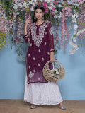 Combo Wine Cotton Chikankari Kurti For Women and Chikankari Mirror Sharara By Saahiba | 70% OFF Today