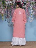 Peach Cotton Chikankari Kurti For Women