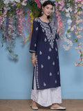 Navy Blue Cotton Chikankari Kurti For Women
