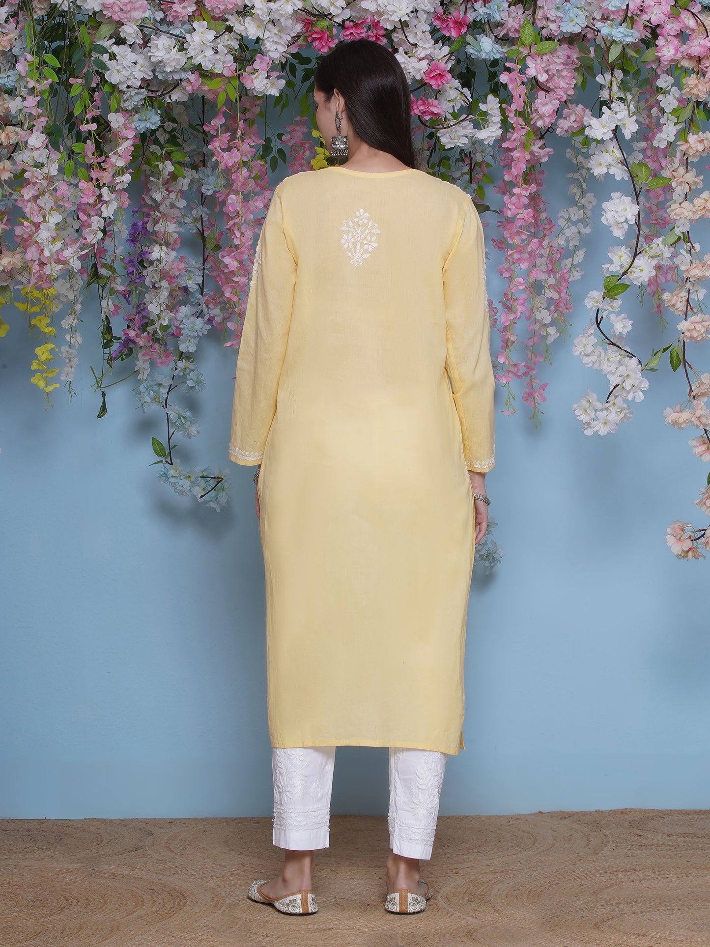 Yellow Cotton Chikankari Kurti By Saahiba