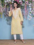 Yellow Cotton Chikankari Kurti By Saahiba