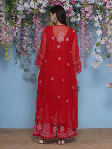 Combo Red Cotton Chikankari Kurti For Women and Chikankari Mirror Sharara By Saahiba | 70% OFF Today