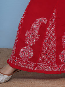 Combo Red Cotton Chikankari Kurti For Women and Chikankari Mirror Sharara By Saahiba | 70% OFF Today