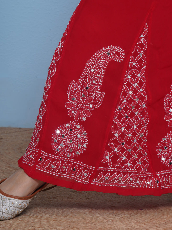 Combo Red Cotton Chikankari Kurti For Women and Chikankari Mirror Sharara By Saahiba | 70% OFF Today